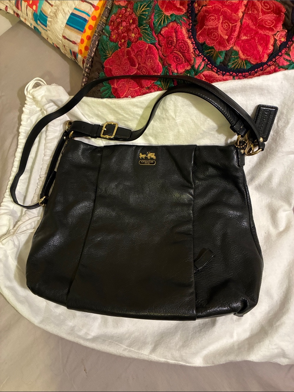 Coach Leather Shoulder Bag with Satin Lining